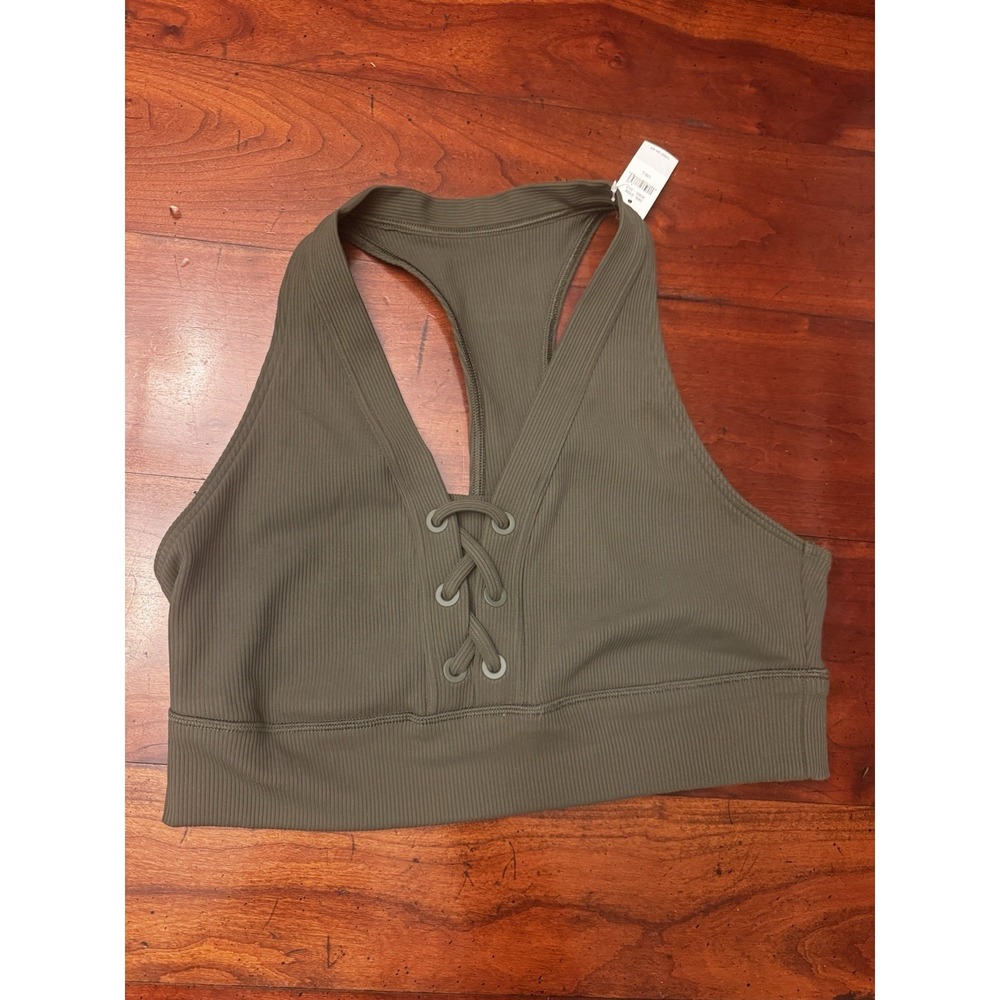 Offline by Aerie Sports‎ Bra Stretch Large Hunter Green Lace Up New w/h Tags